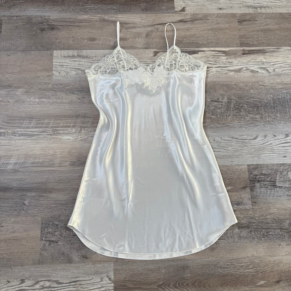 NWT Vintage 90s White Satin Lace Slip Dress Nightgown Coquette Bridal Boudoir M